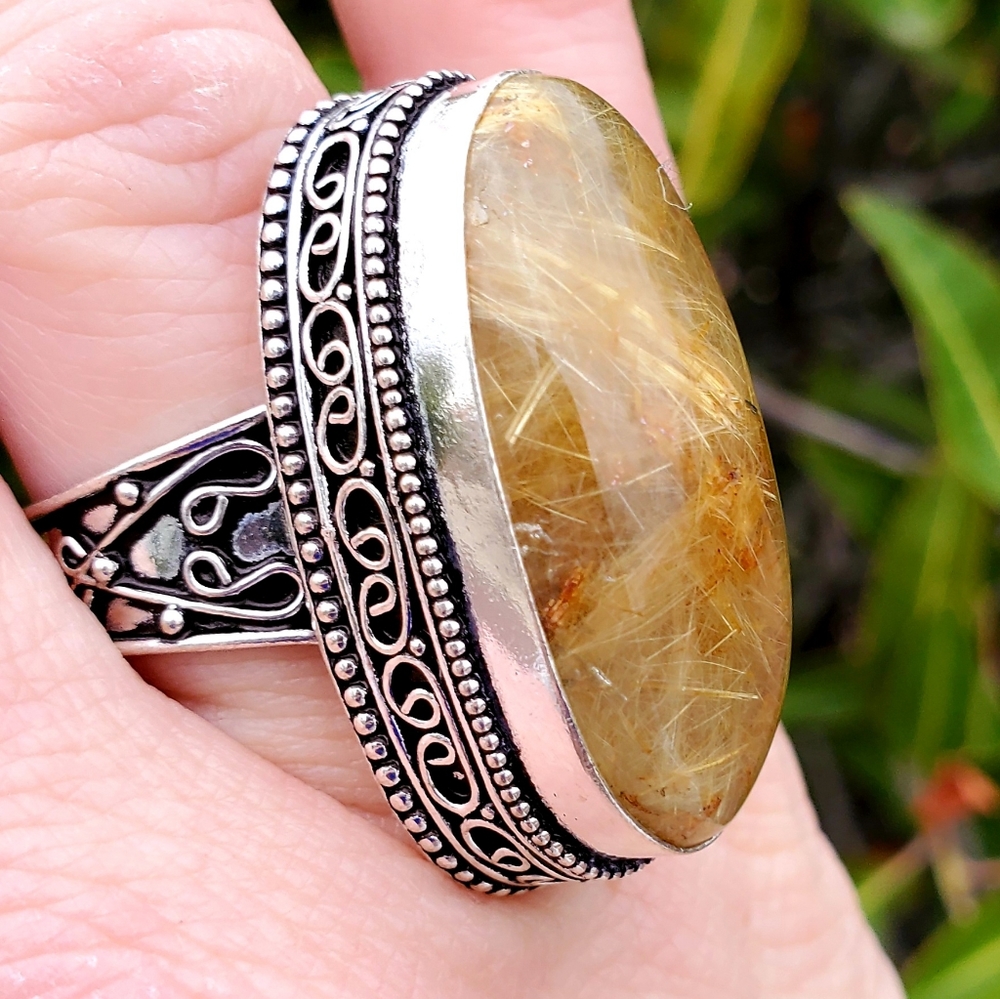 New Amazing Golden Rutile 925 Silver Ring.